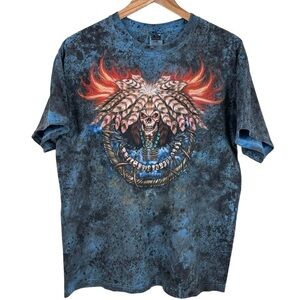 Anvil Easyriders Saloon Blue Black Tie Dye Skull Dreamcatcher T-Shirt Mens Sz L